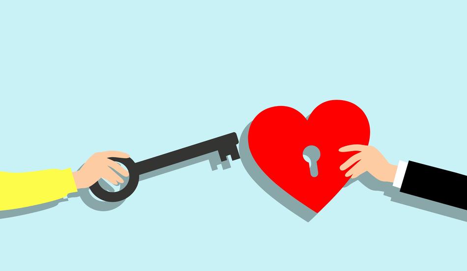drawing of hands and key for heart