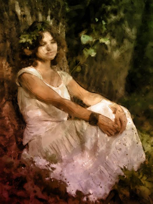 beautiful elf nymph in forest nature