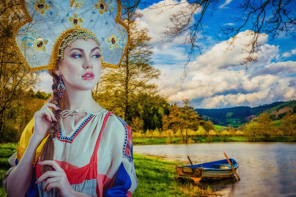 photo of Russian beauty on the background of autumn nature