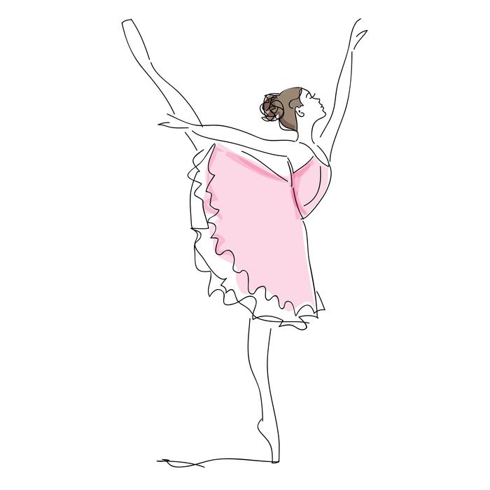 Beautiful drawing of the ballerina, in pink and white dress, clipart