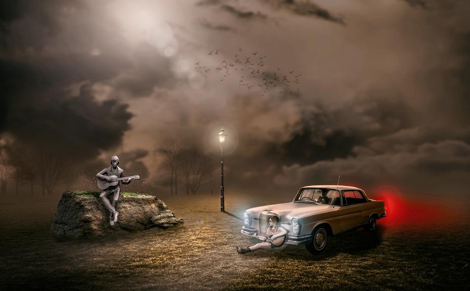 car and mystical evening
