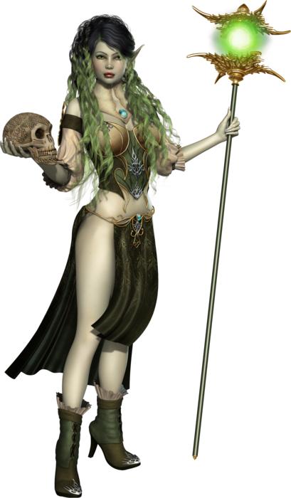 elf girl with a rod in her hands