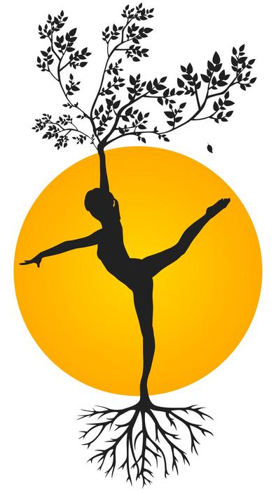 silhouette of woman and trees, yoga