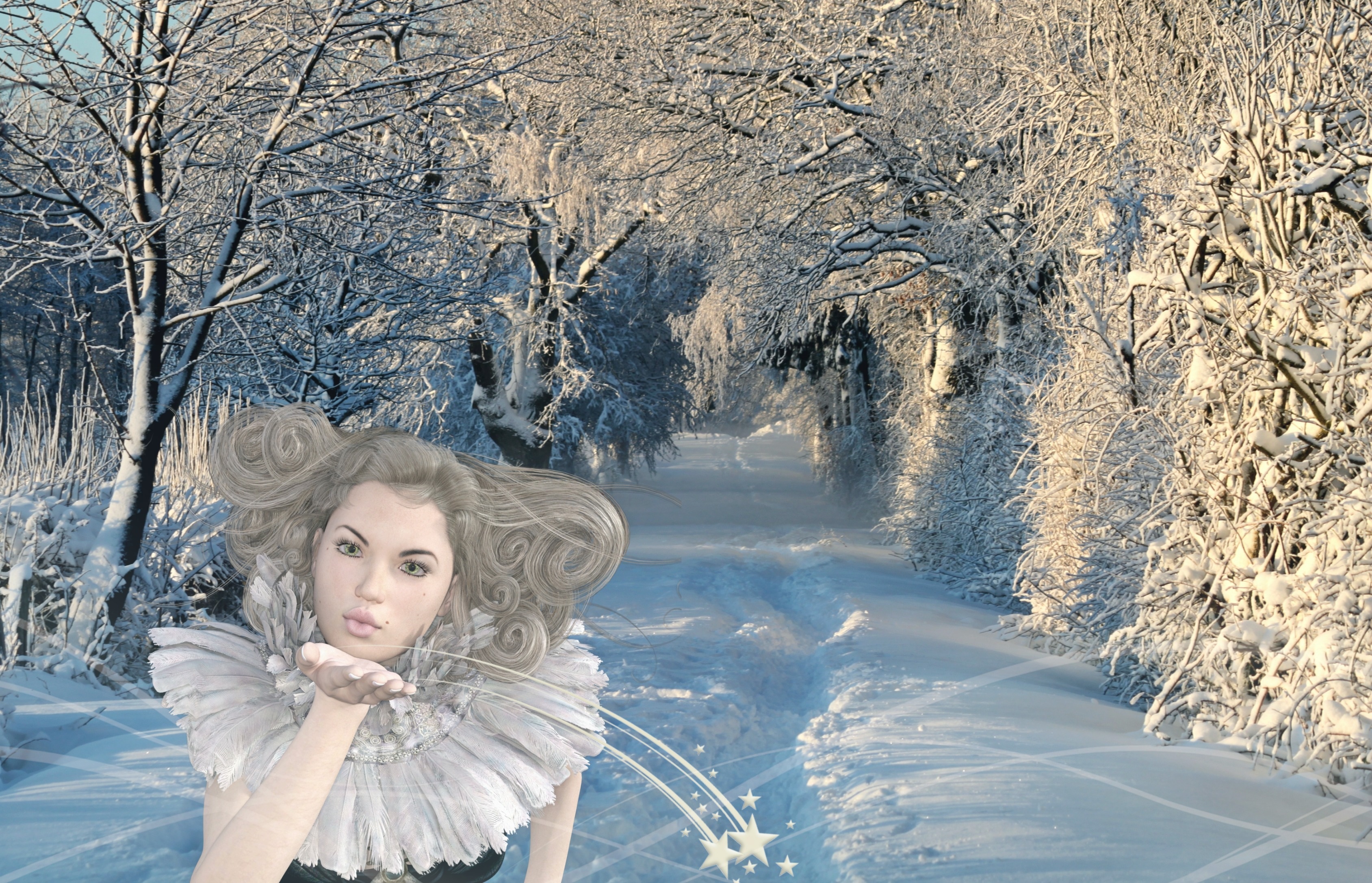 Девушка на фоне зимнего пейзажа