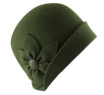 Beautiful, green women hat with the flower decoration
