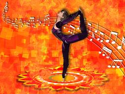 painted dancer on orange background and musical melody