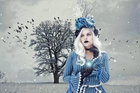 Gothic landscape with the gothic woman clipart