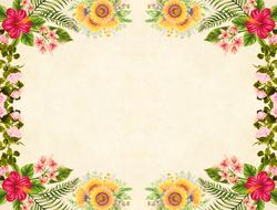 Beige paper background with beautiful and colorful, floral frame