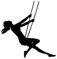 Black silhouette of a woman, on the swing, at white background, clipart