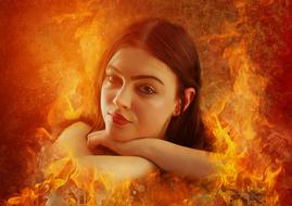 clipart of Fantasy Girl Woman in fire