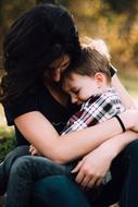 Mother and child son together outdoor