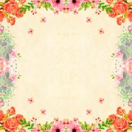 red background floral vintage drawing