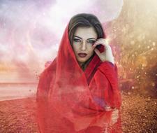 digital woman portrait in red scarf