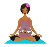 pregnant afro american woman doing yoga exercise, drawing