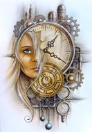 collage of woman face and clock