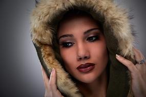 Woman in fur hat, Face Portrait