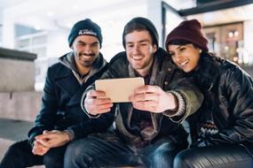 funny friends take a selfie