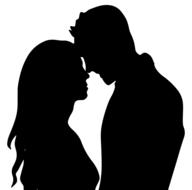 profile of a couple in love on a white background