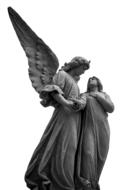 statue of angels with wings on a white background