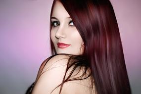 photo of a girl with dark burgundy hair