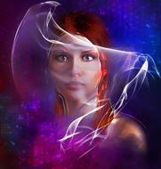 redhead woman with veil on face, digital art