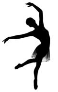 black silhouette of ballerina on white