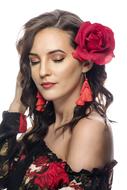 beautiful brunette with rose in hair