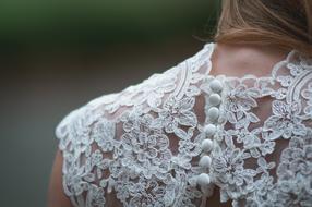 photo of the back of the bride in white lace dress