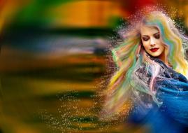young Woman with colorful Hair, digital art
