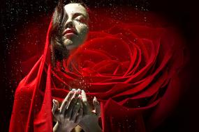 photomontage girl with red rose