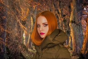 beautiful woman with red hair outdoor