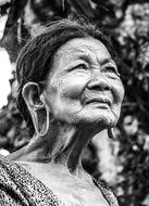 black and white photo of an old vietnamese woman