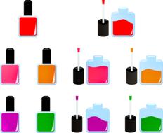 Colorful fingernail polish in the bottles, at white background, on clipart