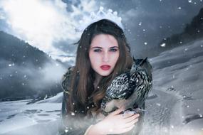 gothic fantasy woman snow owl