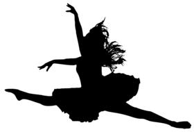 Black silhouette of a ballerina dancing at white background