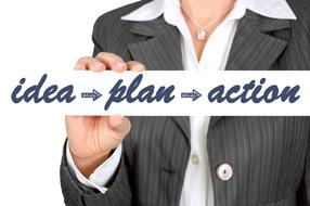 clipart of Business Idea, Plan, action, board in female hand