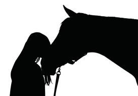 silhouette of a girl near a horse on a white background
