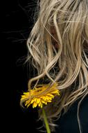 Flower and blonde Woman Hair