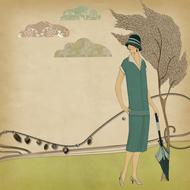 vintage lady field drawing