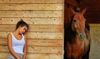 girl, wood wall and horse