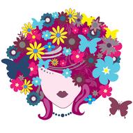 women's hairstyle in the form of colorful flowers