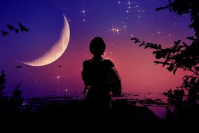 black female silhouette on the background of the moon