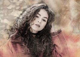 beautiful girl with curly long hair, digital art