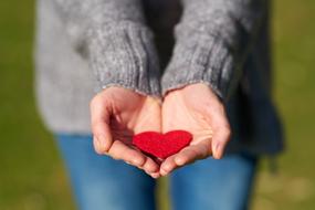 Valentineâs Day Celebration, red heart on girlâs hands