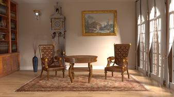 Beautiful and colorful royal interior with the furniture, in the sitting room