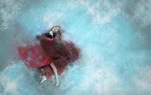 painted on canvas ballerina in a red dress