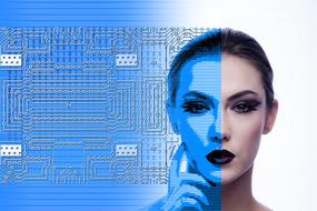 visualization, female portrait and electronic plate