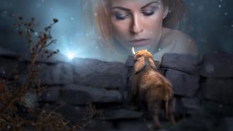 Fantasy portrait with the woman and elephant clipart