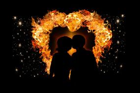 romantic couple and burning heart