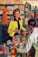 vintage image of supermarket checkout counter